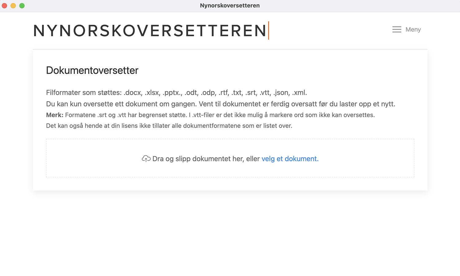 Skjermbilde av dokumentoversetteren