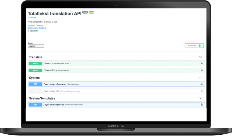 Skjermbilde av API-et til Nynorskoversetteren